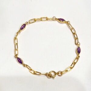Purple Marquise Gold Filled Bracelet|Handmade 14k Gold Filled Marquise Paperclip
